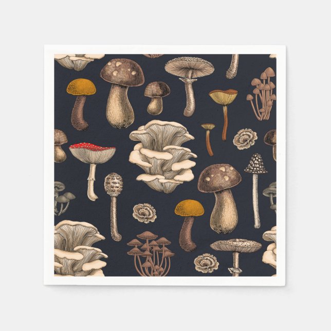 Wild Mushrooms  on graphite black Napkins (Front)