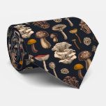 Wild Mushrooms  on graphite black Neck Tie