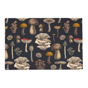 Wild Mushrooms  on graphite black Placemat