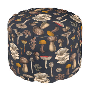 Wild Mushrooms  on graphite black Pouf