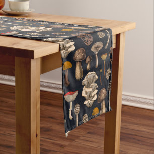 Wild Mushrooms  on graphite black Short Table Runner