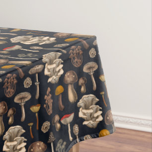 Wild Mushrooms  on graphite black Tablecloth