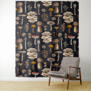 Wild Mushrooms  on graphite black Tapestry