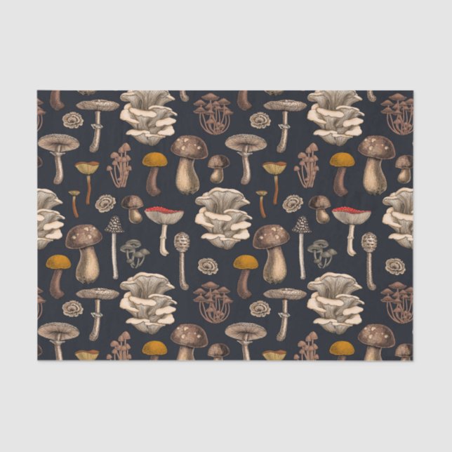 Wild Mushrooms  on graphite black Tissue Paper (Front)