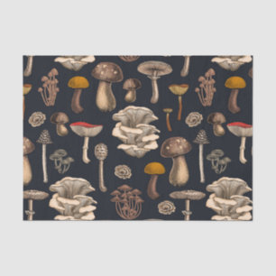 Wild Mushrooms on graphite black Tissue Paper