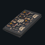 Wild Mushrooms  on graphite black Trifold Wallet<br><div class="desc">Various hand -drawn wild mushrooms,  vector pattern</div>