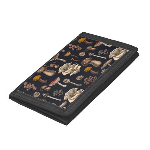 Wild Mushrooms  on graphite black Trifold Wallet