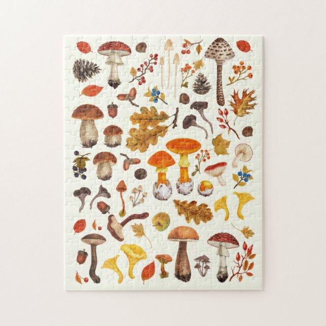 Wild mushrooms on off white jigsaw puzzle (Vertical)
