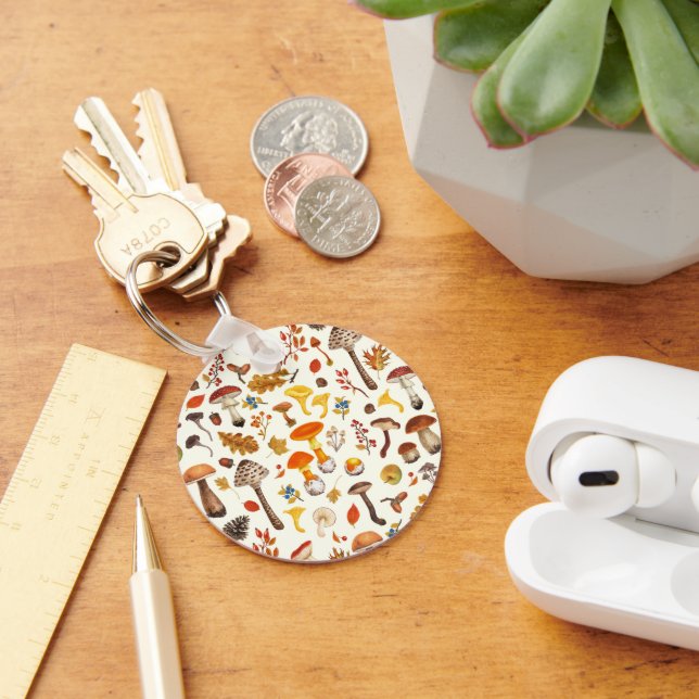 Wild mushrooms on off white keychain (Desk)