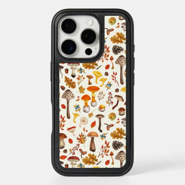 Wild mushrooms on off white otterbox iPhone case (Back)