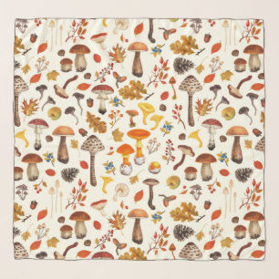 Wild mushrooms on off white scarf