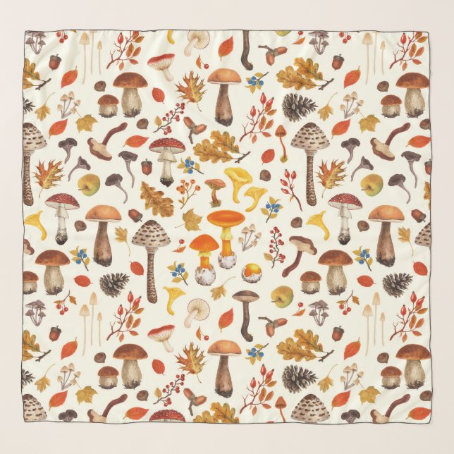 Wild mushrooms on off white scarf (Front)