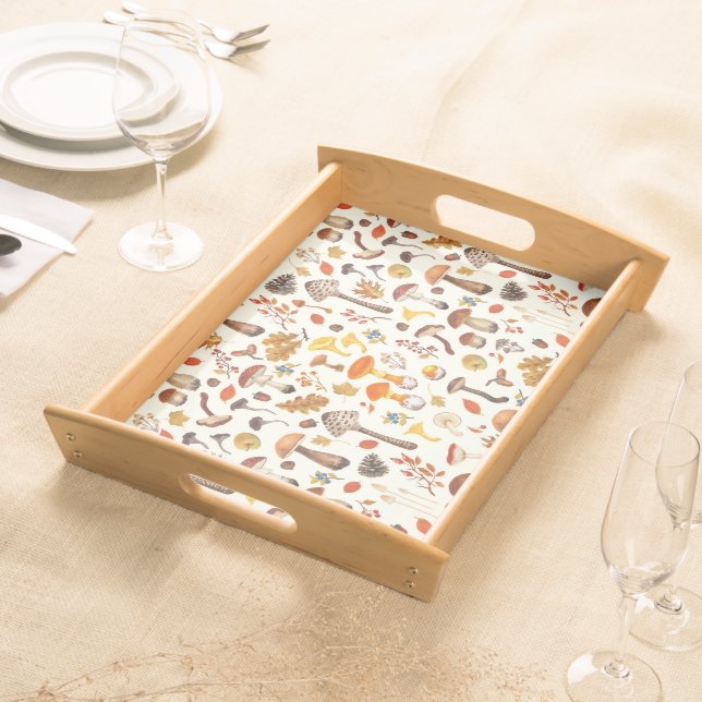 Wild mushrooms on off white serving tray (Front)