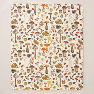 Wild mushrooms on off white sherpa blanket