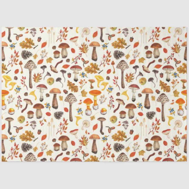 Wild mushrooms on off white tissue paper (Front)