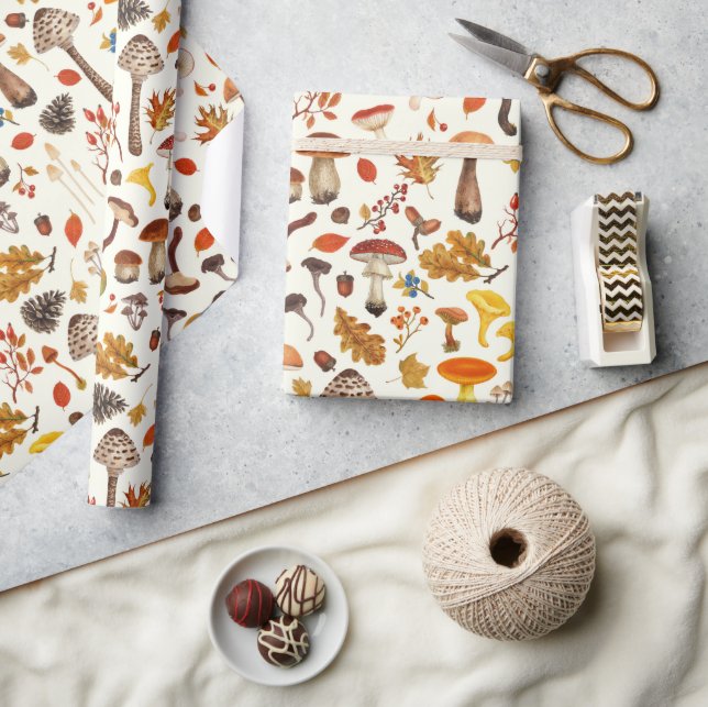 Wild mushrooms on off white wrapping paper (Crafts)