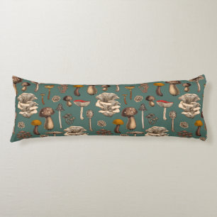 Wild Mushrooms on pine green Body Pillow