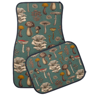 Wild Mushrooms on pine green Car Floor Mat