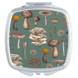 Wild Mushrooms on pine green Compact Mirror