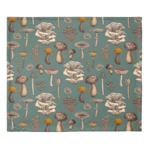 Wild Mushrooms  on pine green Duvet Cover