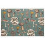 Wild Mushrooms  on pine green Fabric