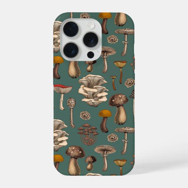 Wild Mushrooms  on pine green iPhone Case (Back)