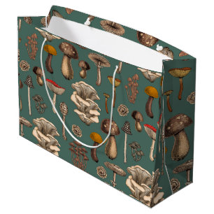 Wild Mushrooms on pine green Large Gift Bag