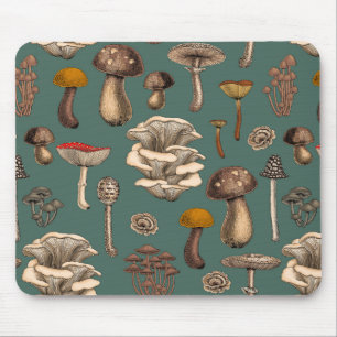 Wild Mushrooms on pine green Mouse Pad