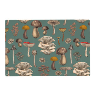 Wild Mushrooms on pine green Placemat