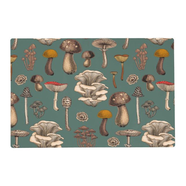 Wild Mushrooms  on pine green Placemat (Front)