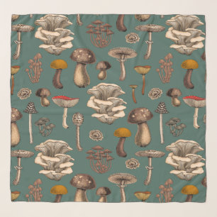 Wild Mushrooms on pine green Scarf