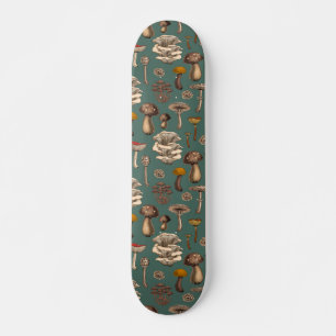 Wild Mushrooms on pine green Skateboard