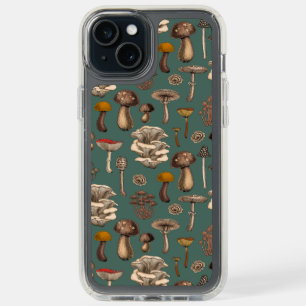 Wild Mushrooms on pine green iPhone 15 Plus Case