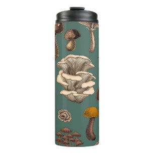 Wild Mushrooms on pine green Thermal Tumbler