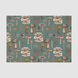 Wild Mushrooms on pine green Tissue Paper