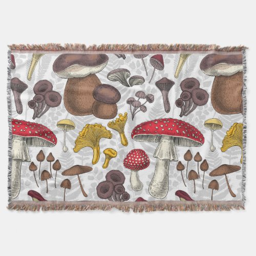 Wild mushrooms throw blanket