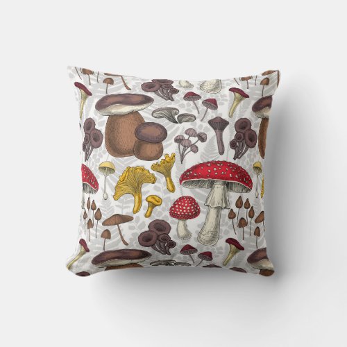 Wild mushrooms throw pillow
