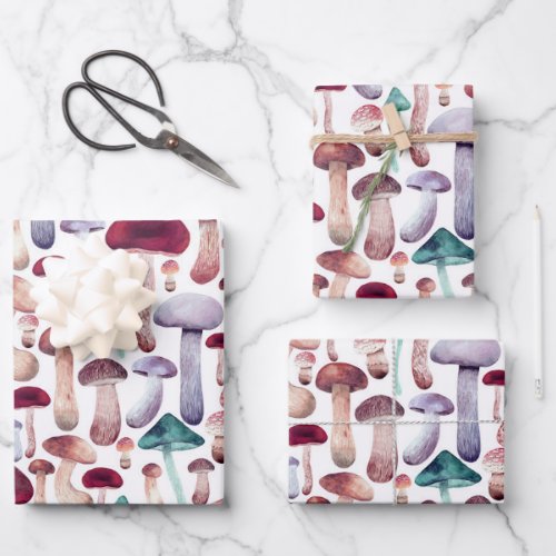 Wild Mushrooms Watercolor Illustration   Wrapping Paper Sheets