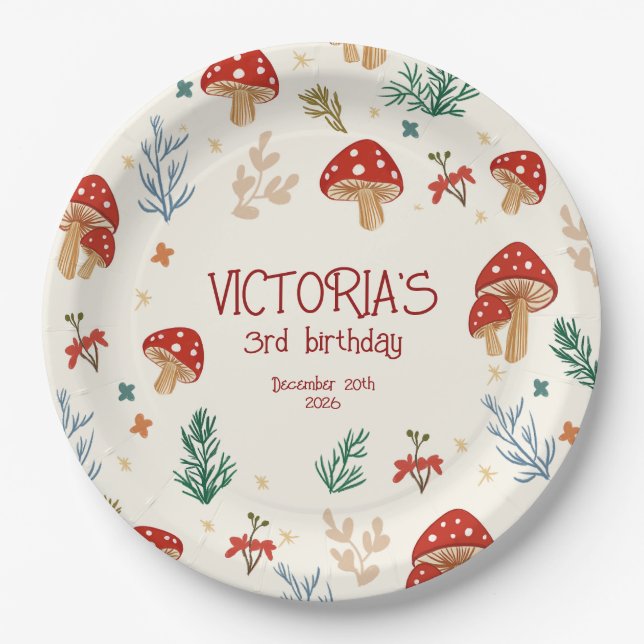 Wild Mushrooms Whimsical Forest Birthday Party Paper Plates (Front)