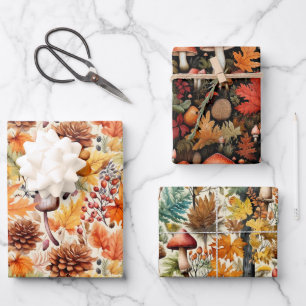 Wild Mushrooms Wrapping Paper Flat Sheet Set of 3