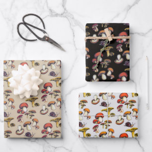 Wild mushrooms wrapping paper sheets