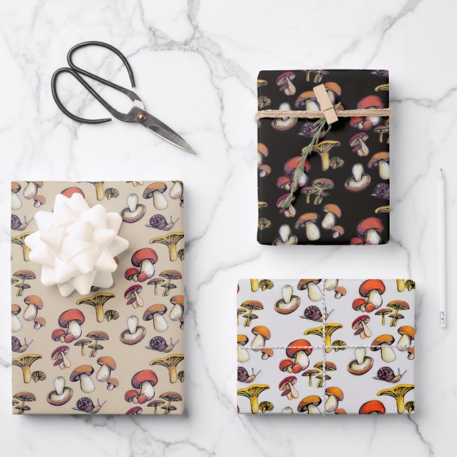 Wild mushrooms wrapping paper sheets (Front)