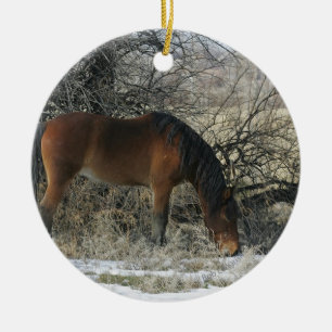 Wild Mustang Horse in the Snow 1 Ceramic Ornament