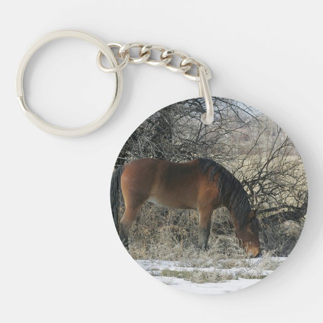 Wild Mustang Horse in the Snow 1 Keychain (Front)