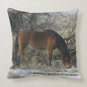 Wild Mustang Horse in the Snow 1 Throw Pillow