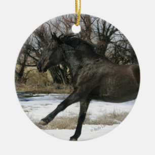 Wild Mustang Horse in the Snow 2 Ceramic Ornament