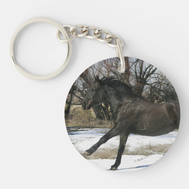 Wild Mustang Horse in the Snow 2 Keychain (Front)