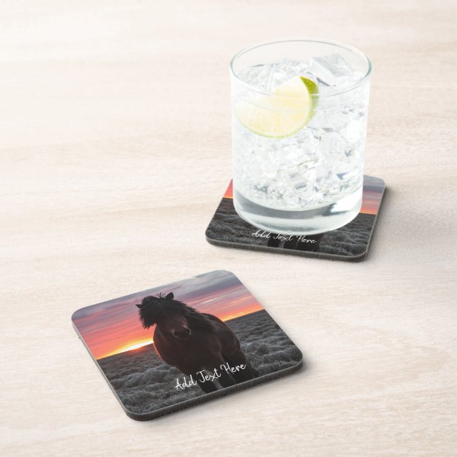Wild Mustang Horse in the Sunset Beverage Coaster (Right Side)