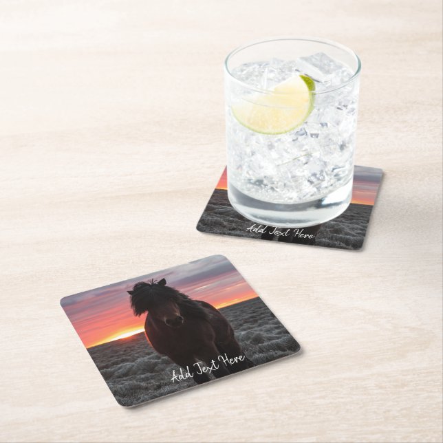 Wild Mustang Horse in the Sunset Square Paper Coaster (Insitu)