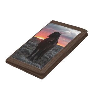 Wild Mustang Horse in the Sunset Tri-fold Wallet
